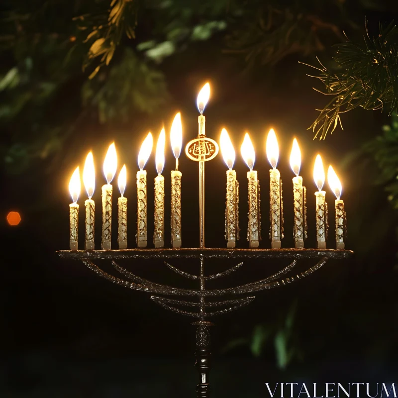 Golden Menorah with Glowing Candles AI Image