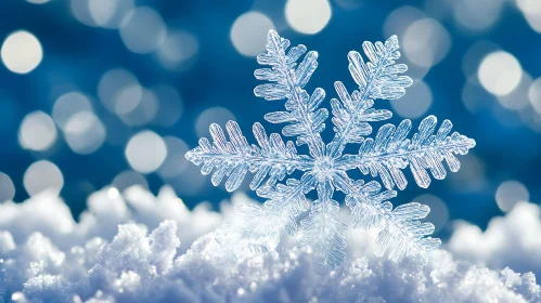 Detailed Snowflake Amidst Soft Snow