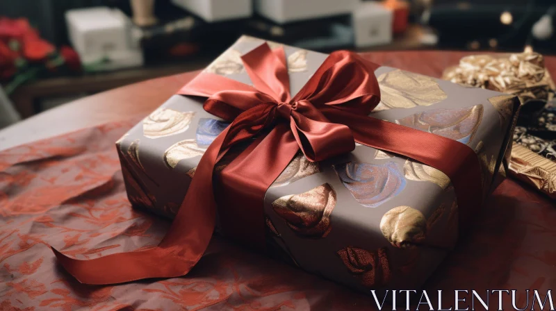 Luxurious Red Ribbon Wrapped Gift AI Image