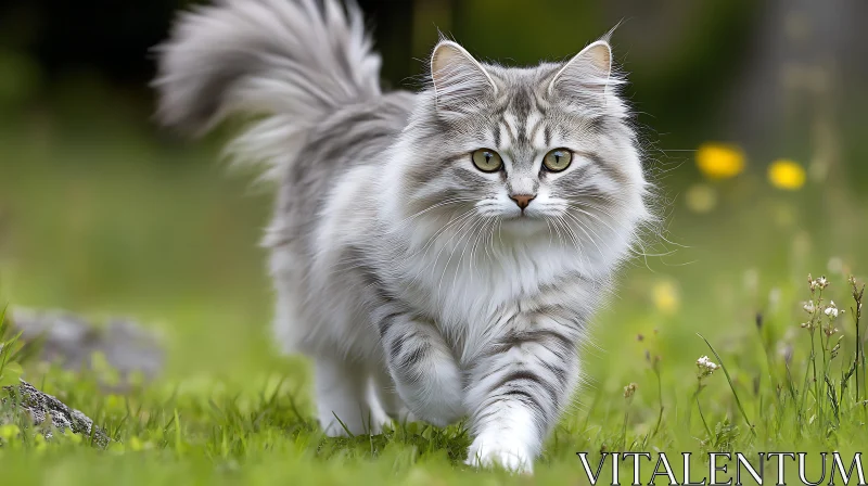 Majestic Cat in a Field AI Image