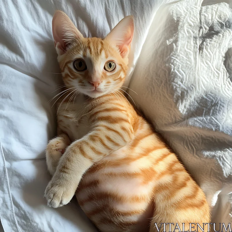 Cute Tabby Cat Lying on White Blanket AI Image