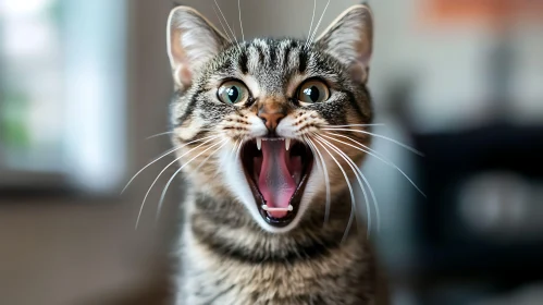 Close-Up of a Tabby Cat Expressing Surprise