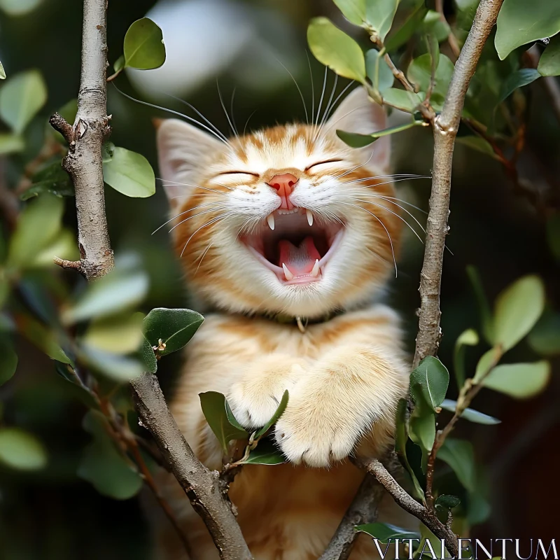 Happy Kitten in Nature AI Image