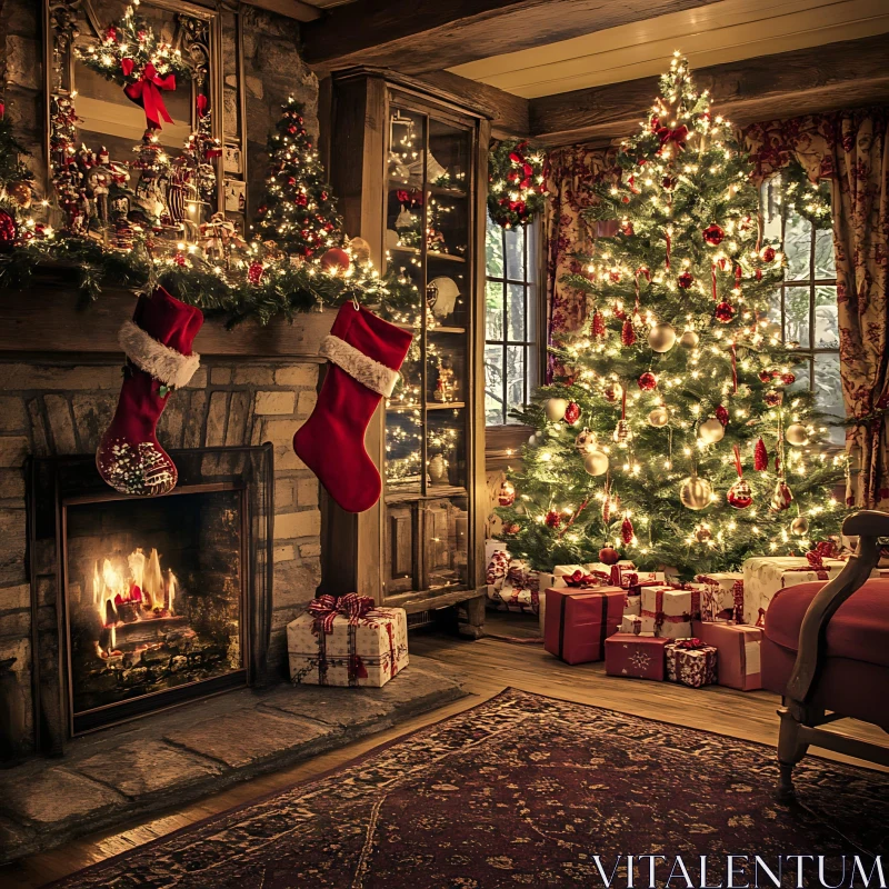 Festive Holiday Decor in a Warm Living Room Setting AI Image