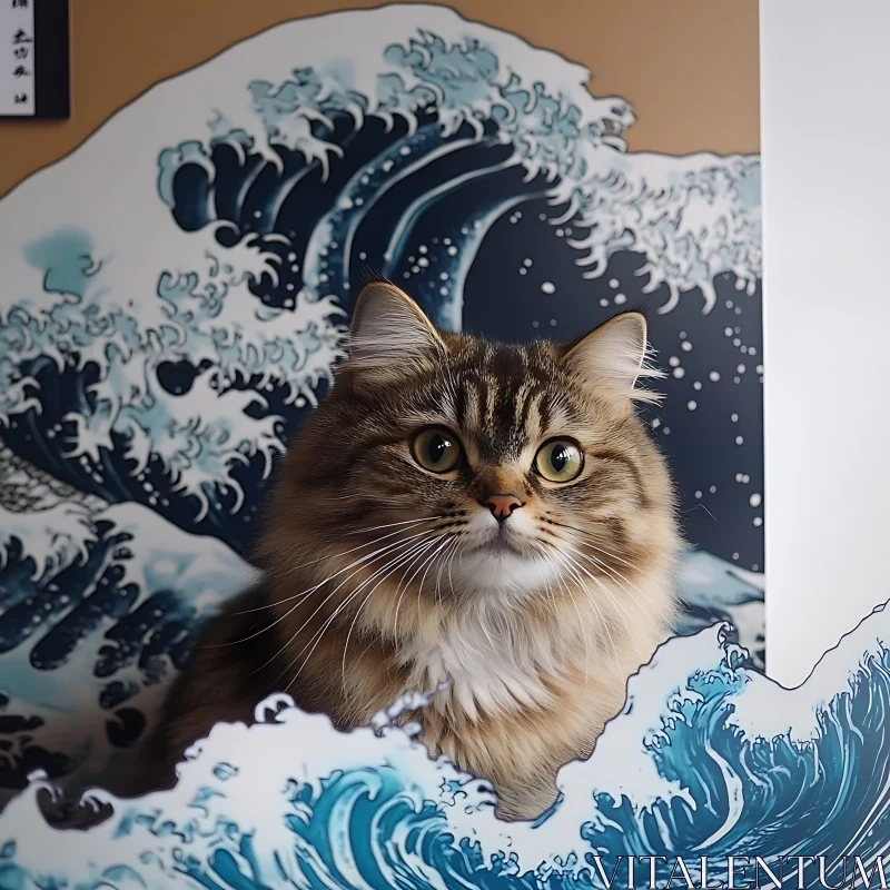 AI ART Cat and Japanese Wave Art Fusion