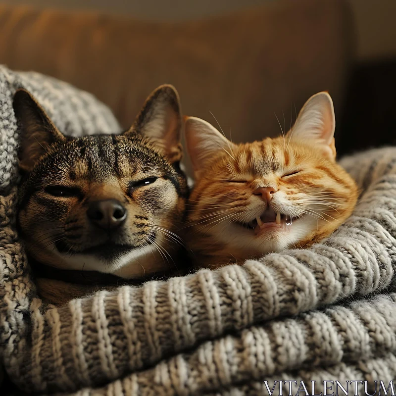 Cozy Cats in Blanket AI Image