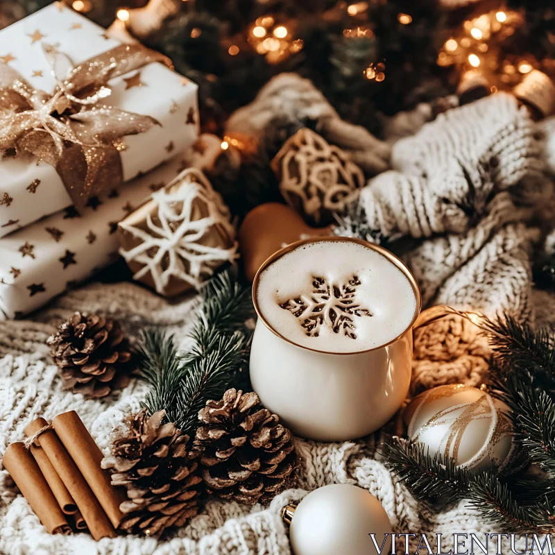 Festive Holiday Decorations and Warm Latte AI Image