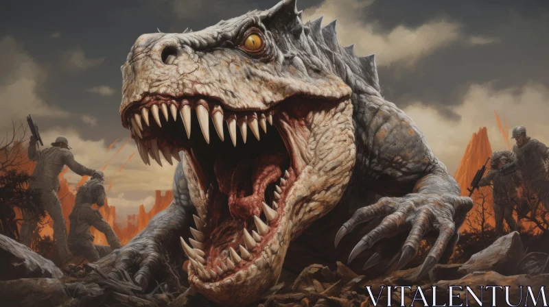 Arthroid Dinosaur Attack - Epic Portraiture in Tenebrism Style AI Image