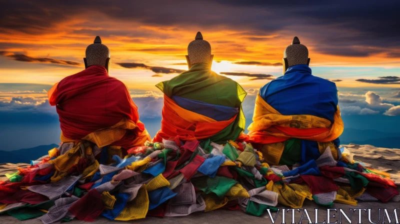 Buddhist Monks at Sunset: A Colorful and Faith-Inspired Artwork AI Image
