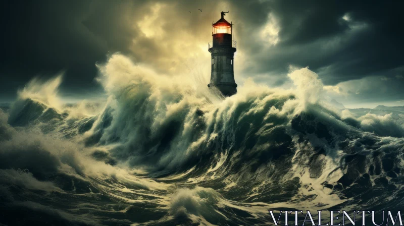 Captivating Lighthouse in a Stormy Ocean - Intense and Dramatic Art AI Image