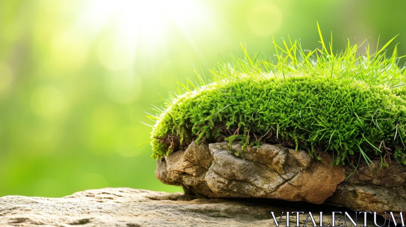 Close-Up of Moss-Covered Rock in Natural Setting AI Image