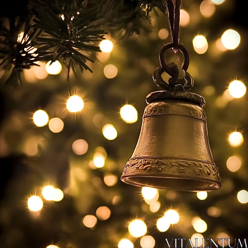 Festive Bell Ornament with Holiday Lights AI Image