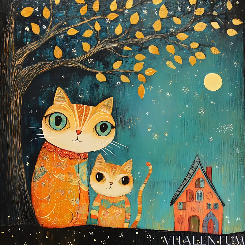 Charming Cats by Night AI Image