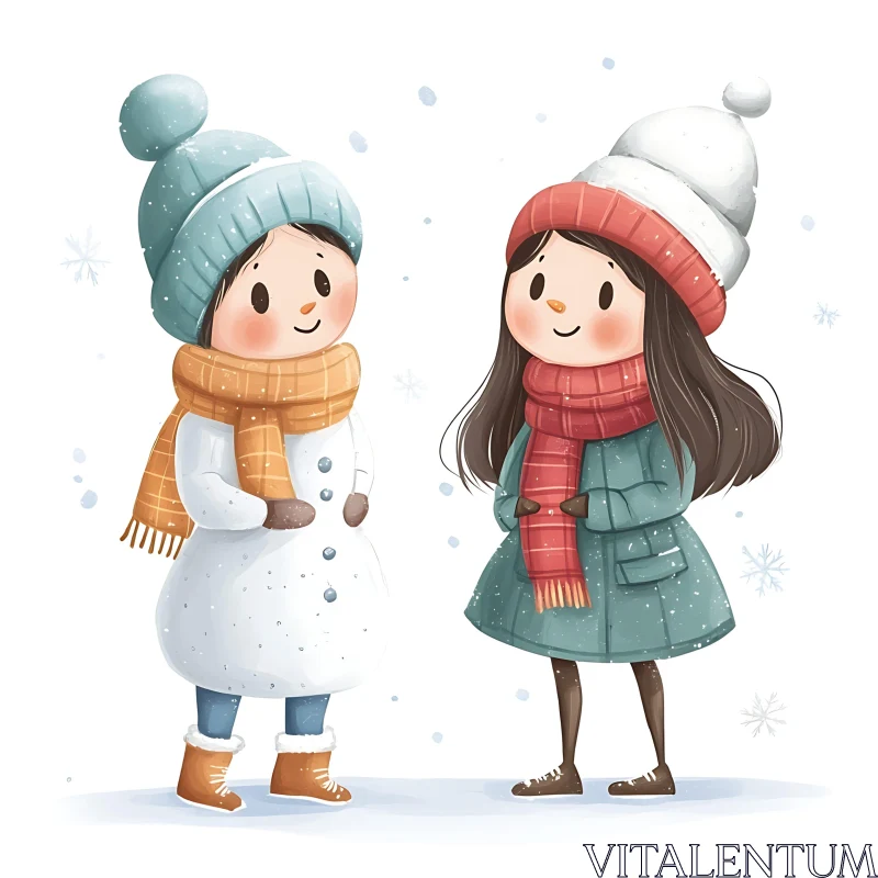 Whimsical Winter Scene with Snowman and Child AI Image