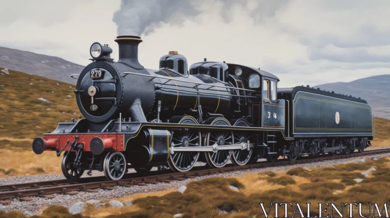 Intricate Steam Train Painting in a Field | Detailed Artwork AI Image