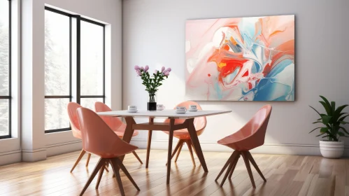 Modern Dining Room Interior with Abstract Painting