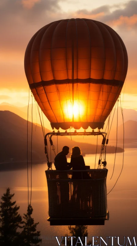 Romantic Sunset - Hot Air Balloon Love Ascension AI Image