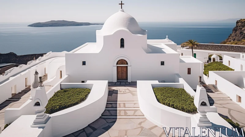 Serene Oceanic Vistas: A Luxurious Byzantine-Inspired White Church AI Image