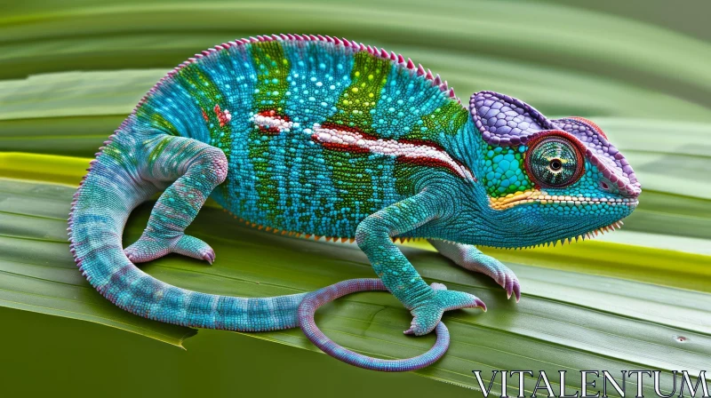 Vibrant Chameleon on Green Leaf: A Captivating Image AI Image