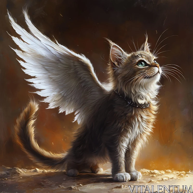 Angelic Kitten with White Wings AI Image