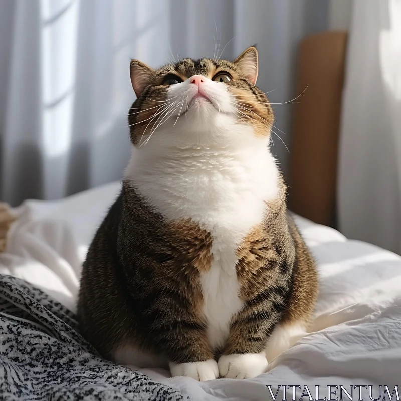 Chubby Cat in Serene Indoor Setting AI Image