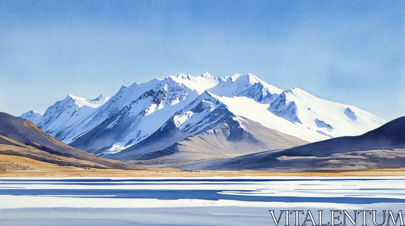 Tranquil Mountain and Lake Scenic Painting AI Image