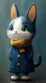 Cute Cat in Scarf and Coat