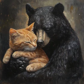 Bear and Cat in a Tender Embrace