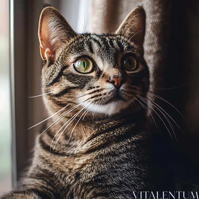 Tabby Cat Quietly Observing by the Window AI Image