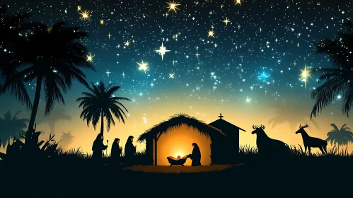 Magical Christmas Night with Nativity Scene