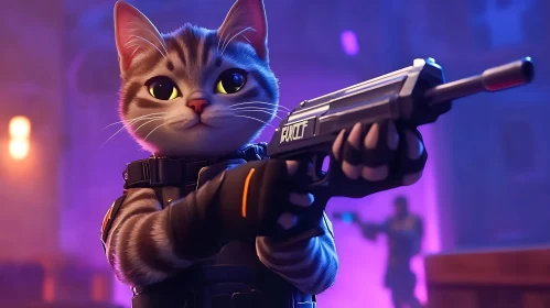 Armored Cat with Firearm