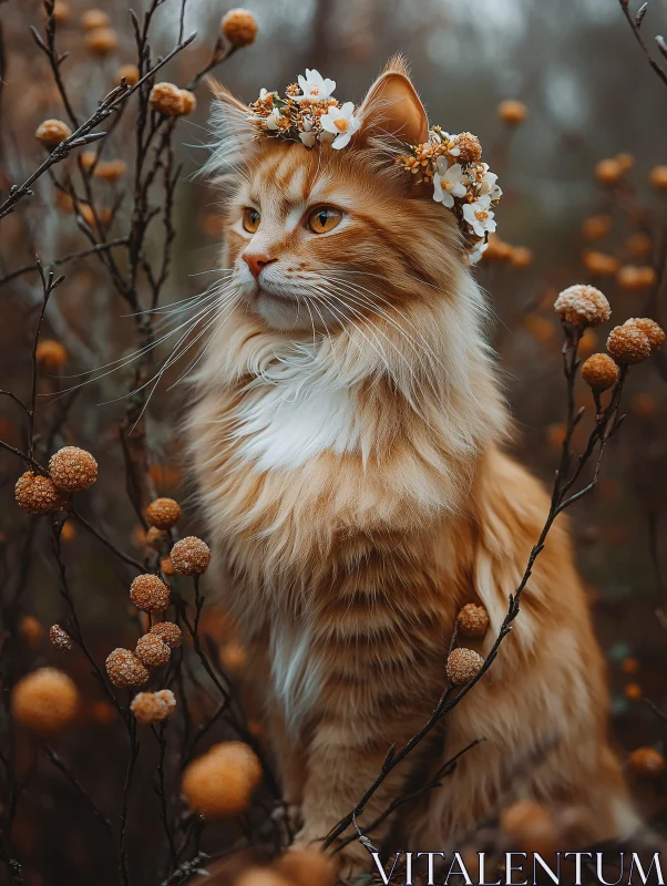 Regal Feline Amidst Rustic Flora AI Image