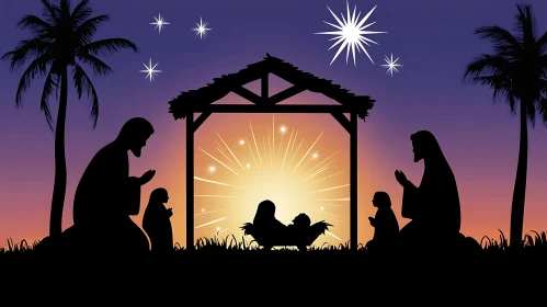 Nativity Silhouette Under Starry Night