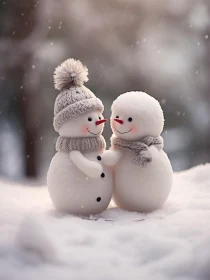 Adorable Snowmen in Snowy Landscape