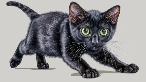 Black Cat Digital Painting with Green Eyes