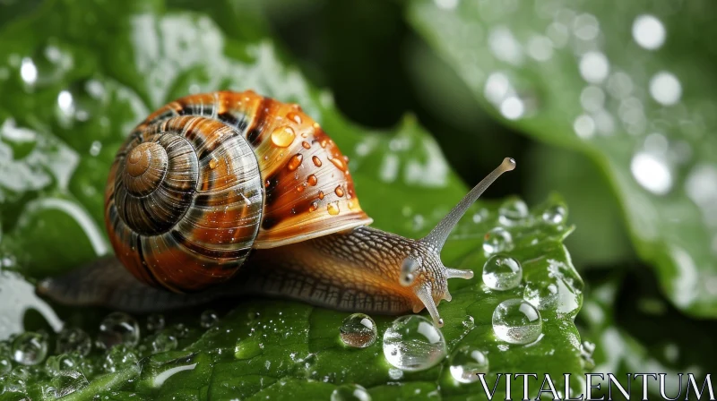 Close-Up of Snail on Green Leaf - Captivating Nature Photography AI Image