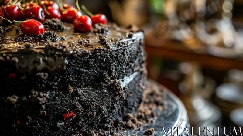 Delicious Chocolate Cake with Ganache and Cherries AI Image