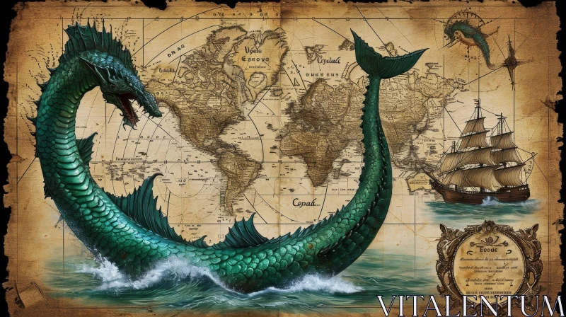 AI ART Enchanting Digital Painting of a Sea Serpent in a Rough Sea