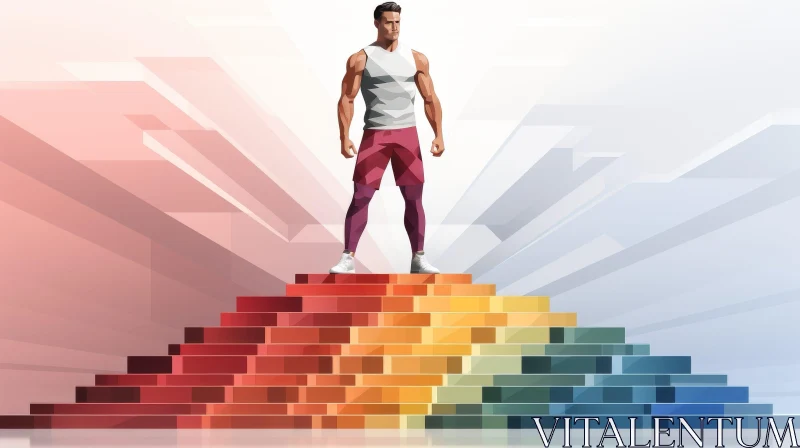 Man in Sportswear on Colorful Podium AI Image