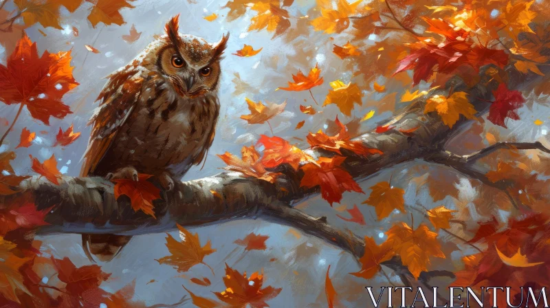 Owl in Autumn Forest Painting - Serene Nature Art AI Image