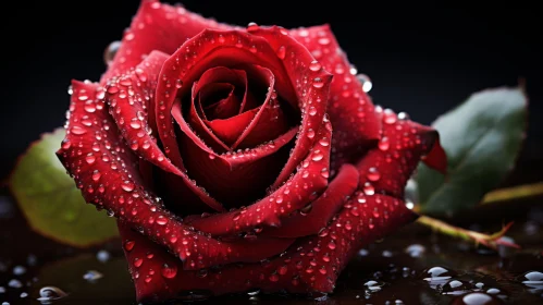 Romantic Crimson Rose with Raindrops - A Symbol of Love and Romance