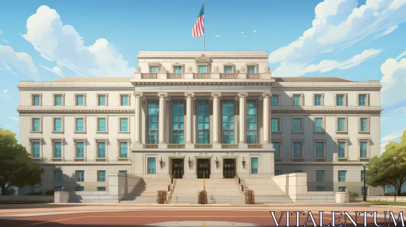 Symmetrical Government Building with Ionic Columns AI Image