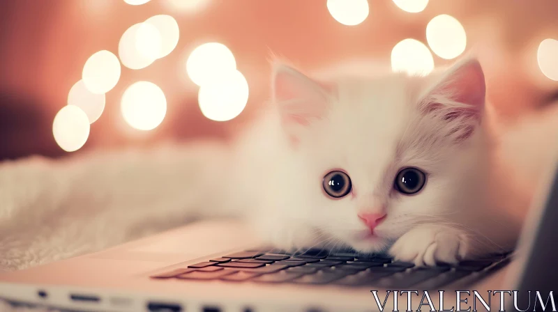 AI ART Cute White Cat Laying on Laptop Keyboard