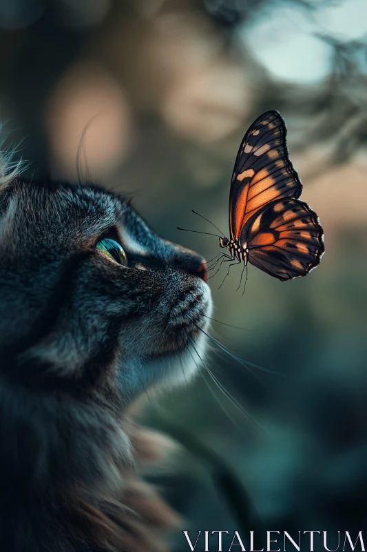 AI ART Intricate Close-Up of a Cat With a Butterfly