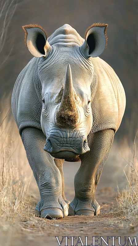 AI ART Rhinoceros Walking in the Savannah