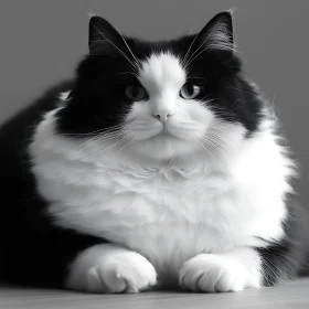 Adorable Black and White Fluffy Cat Portrait