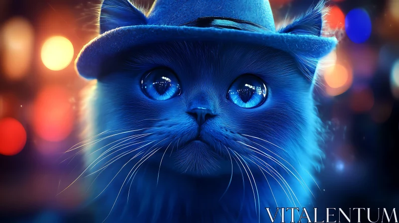 Stylish Blue Cat with Bokeh Background AI Image