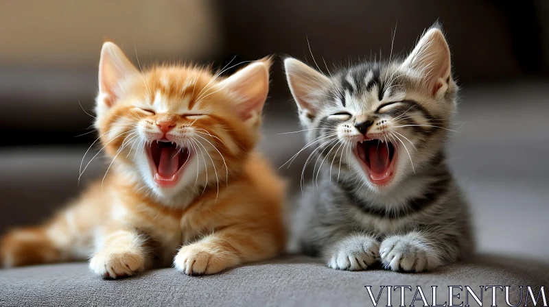 Cute Sibling Kittens Yawning Together AI Image