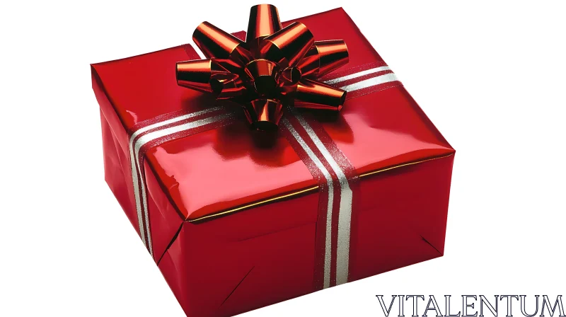 Festive Wrapped Present with Red and White Design AI Image