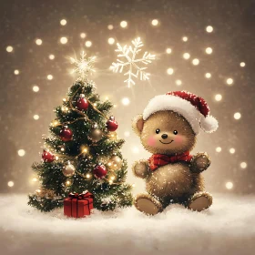 Festive Teddy Bear and Christmas Tree Display